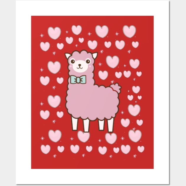 pink llamas and heart Wall Art by houdasagna